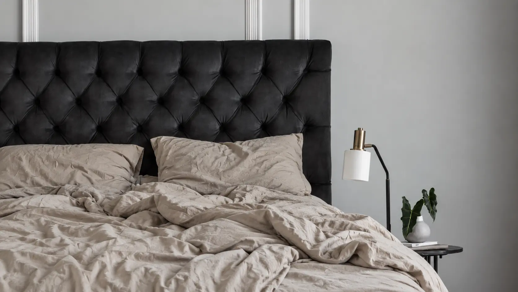 Bedroom before silk bedding styling